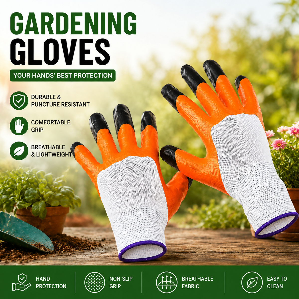 Garden Tools Set of 8 | Big Trowel, Small Trowel, Garden Fork, Hand Weeder, Cultivator, Pruning Cutter, Garden Gloves & Khurpa | Heavy Duty Gardening Tool Kit for Home, Lawn, Plants & Outdoor Use