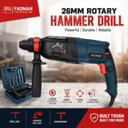1200W 26mm Heavy Duty Rotary Hammer Drill Machine with SDS Plus Chuck, 3-Mode Drilling, Hammering & Hammer Drilling, 5 Drill Bits, Auxiliary Handle, Depth Rod & Carry Case