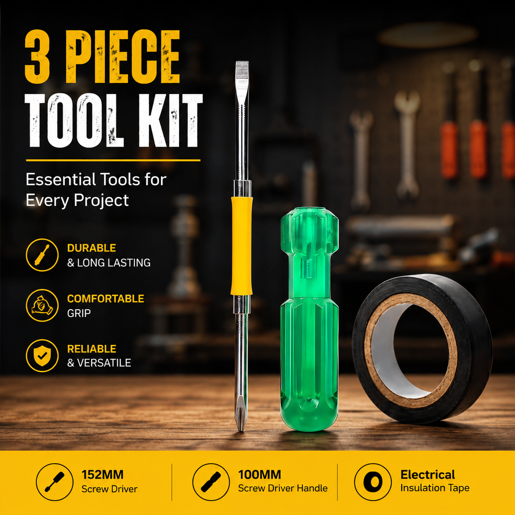 2-in-1 Screwdriver & Electrical Insulation Tape Combo | Dual-Ended Screwdriver Tool with Black PVC Tape for Home, Electrical & Repair Work
