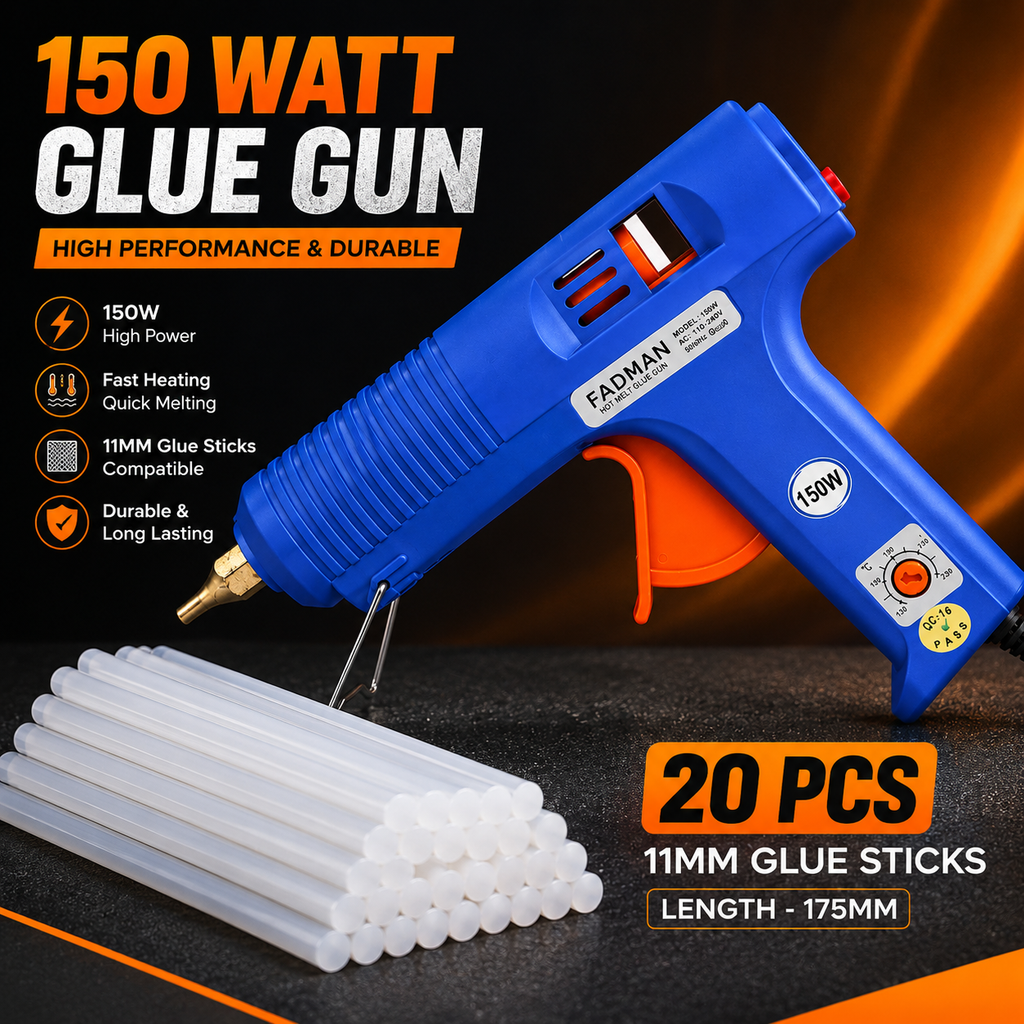 150W Hot Melt Glue Gun with 20 Pcs 11MM Glue Sticks | High Temperature Electric Adhesive Gun for DIY, Craft, Repair, Art & Home Projects