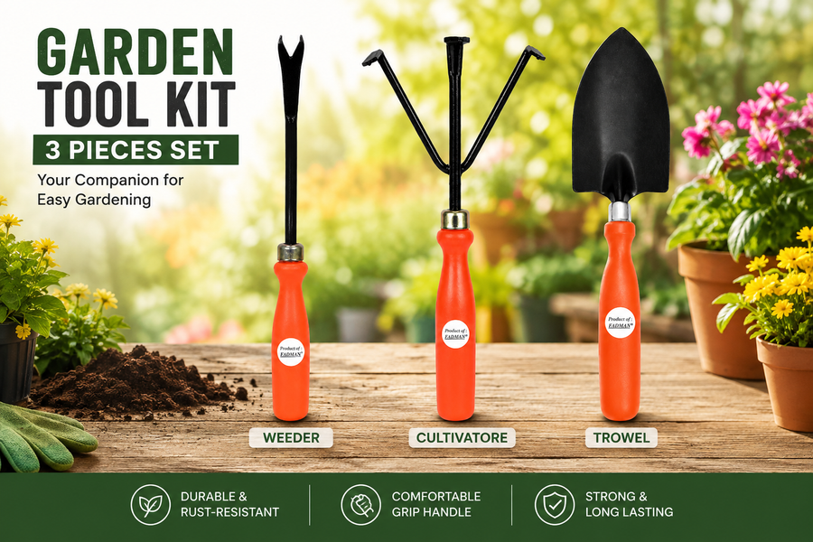 Garden Tool Set for Gardening – Weeder, Cultivator & Big Trowel Hand Tools for Soil Loosening, Weeding & Planting