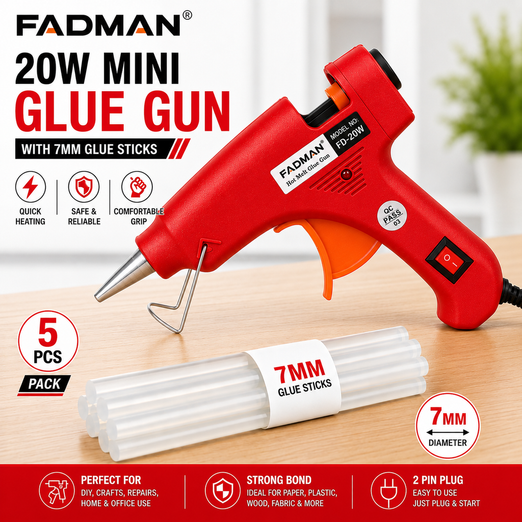 20W Hot Melt Glue Gun with 5 Pcs 7MM Glue Sticks | Mini Electric Adhesive Gun for DIY Crafts, Art, Repair & Home Projects (Red)