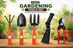 Garden Tools Set of 5 | Hand Trowel, Garden Fork, Cultivator, Pruning Cutter & Khurpa | Heavy Duty Gardening Tools for Home, Lawn & Plants