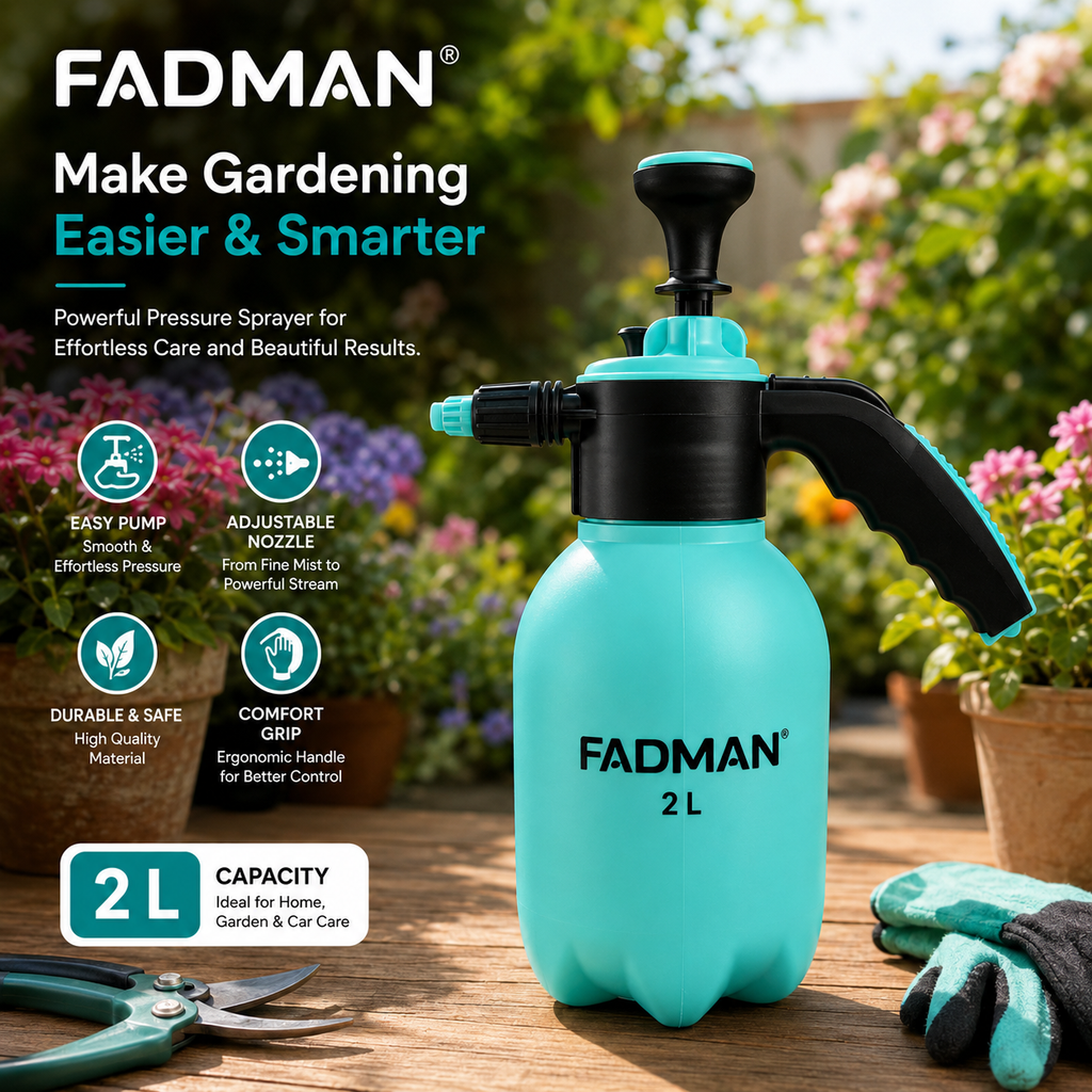 2 L Pressure Garden Sprayer with Adjustable Nozzle, Manual Pump, Lockable Trigger & Ergonomic Handle for Gardening, Plant Care, Car Washing & Home Cleaning