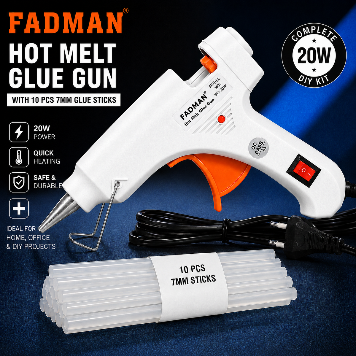 20W Hot Melt Glue Gun with 10 Pcs 7MM Glue Sticks | Mini Electric Adhesive Gun for DIY Crafts, Art, Repair & Home Projects (White)