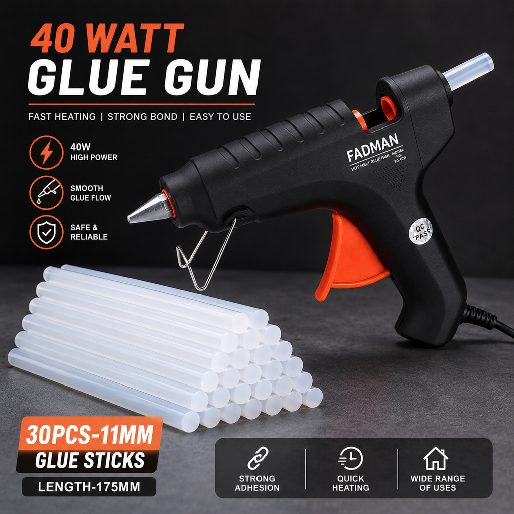 40W Hot Melt Glue Gun with 30 Pcs 11mm Glue Sticks | High Temperature Electric Adhesive Gun for Craft, DIY, Repair & Decoration