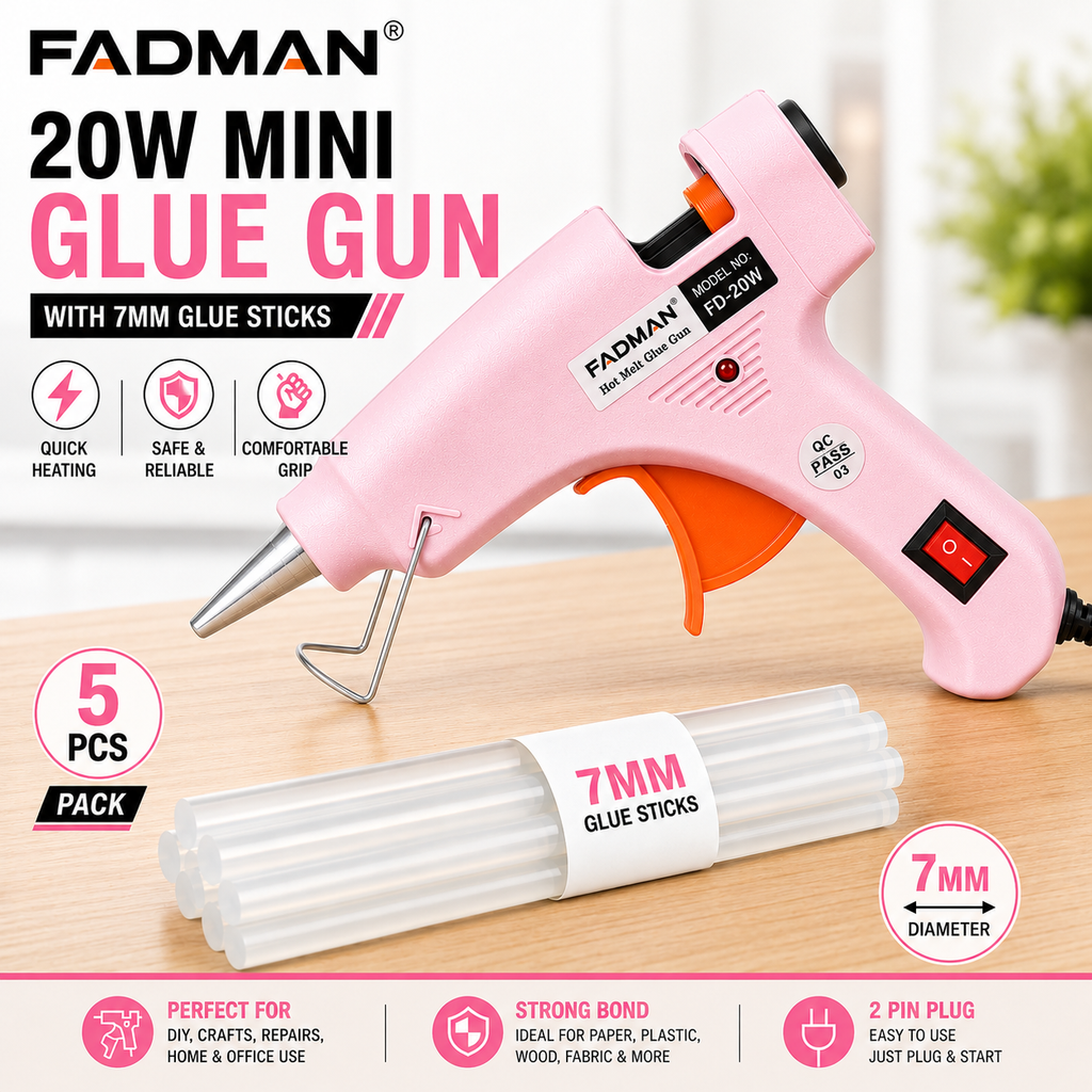 20W Hot Melt Glue Gun with 5 Pcs 7MM Glue Sticks | Mini Electric Adhesive Gun for DIY Crafts, Art, Repair & Home Projects (Pink)