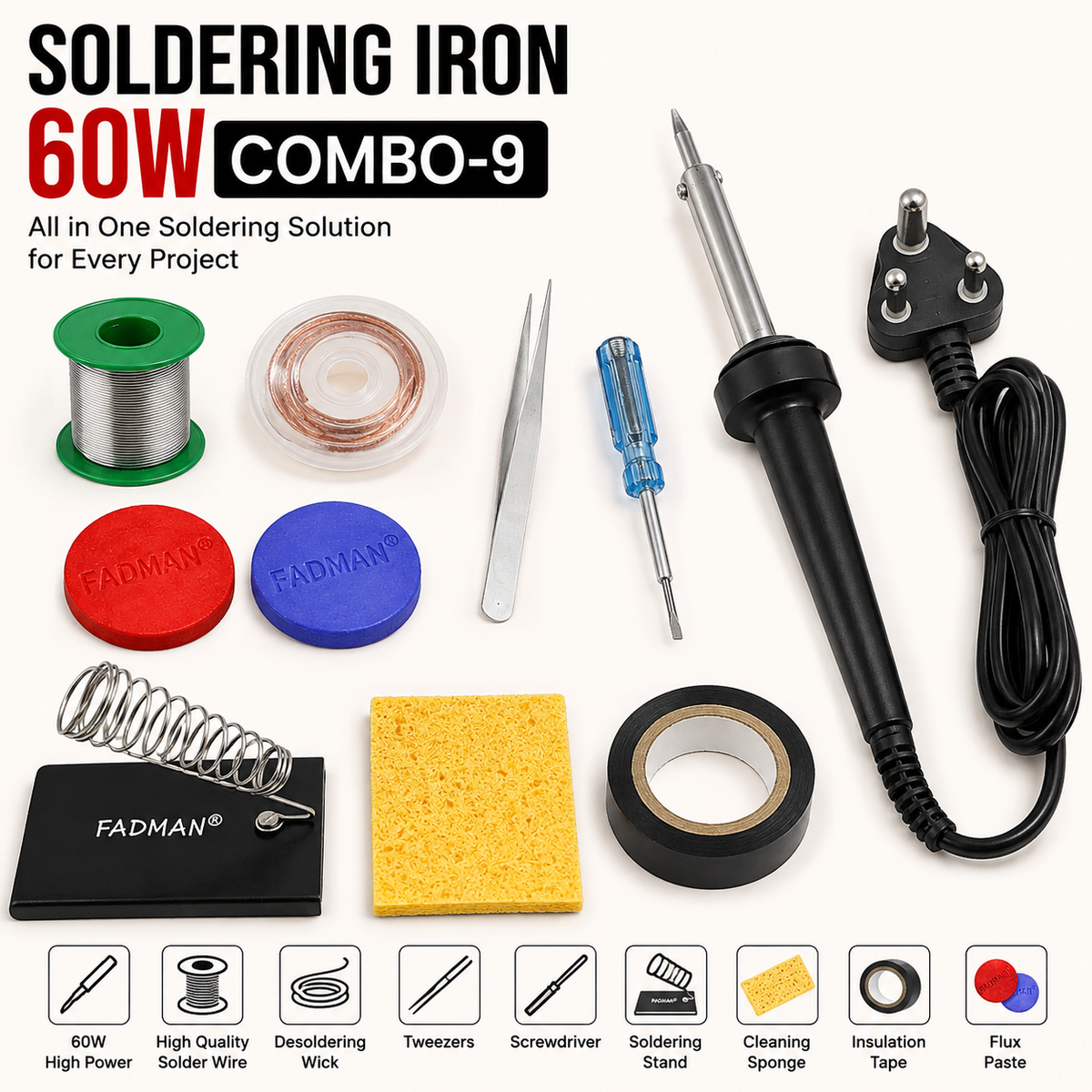 60W SOLDERING IRON KIT PACK OF 9