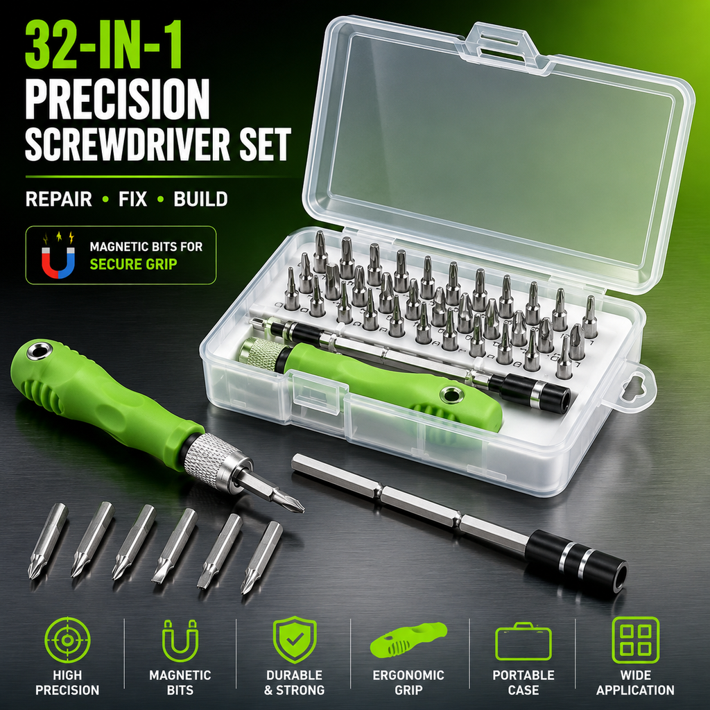Precision Screwdriver Set 32 in 1 with Magnetic Bits, Interchangeable Handle & Extension Bar for Mobile Phone, Laptop, Camera, Electronics, Eyeglasses & Furniture Repair