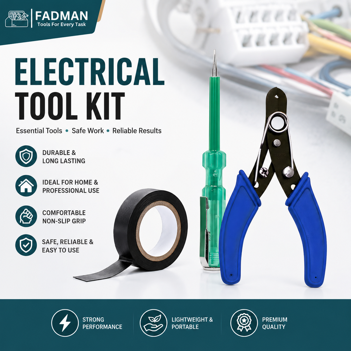 3-in-1 Electrical Tool Kit – Voltage Tester Screwdriver, Wire Cutter & Insulation Electrical Tape for Home, Electrician & Repair Work