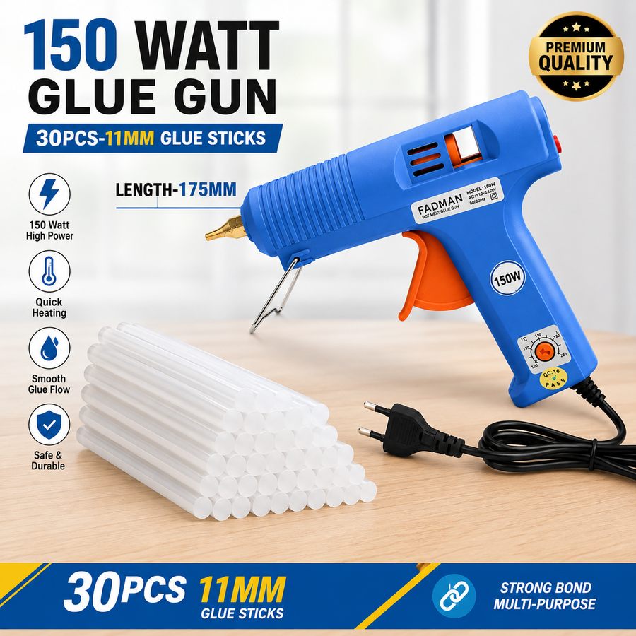 150W Hot Melt Glue Gun with 30 Pcs 11MM Glue Sticks | High Temperature Electric Adhesive Gun for DIY, Craft, Repair, Art & Home Projects