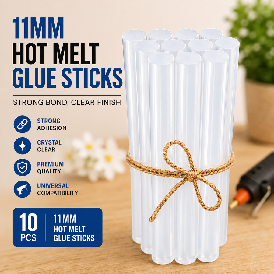 10 Pcs 11MM Hot Melt Glue Sticks, 7 Inch Transparent Adhesive Sticks for 40W to 150W Glue Guns, Strong Bonding for Craft, DIY, Repair & Decoration