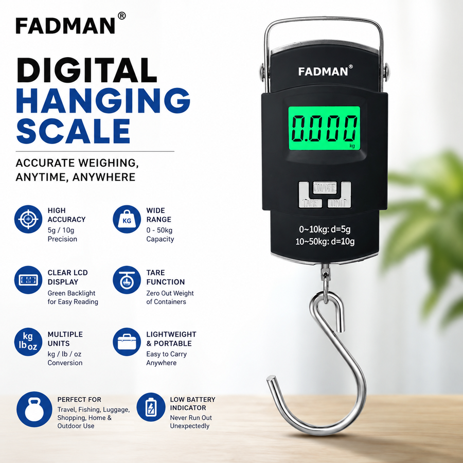 Digital Hanging Weighing Scale 50kg, Portable Luggage Weight Machine with S-Hook, LCD Display, High Accuracy Electronic Weighing Scale for Bags, Parcels & Household Use