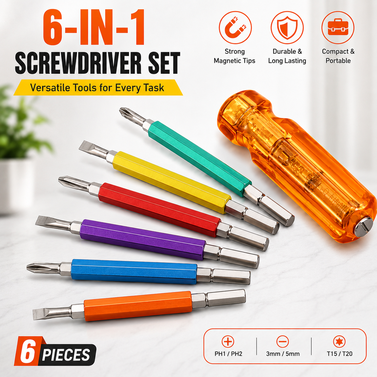6 Pcs Precision Screwdriver Set with Magnetic Tips, Flat & Phillips Head Screwdrivers, Mini Hand Tool Kit for Electronics, Mobile, Laptop, Watch & DIY Repair