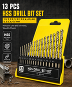 13 Pcs HSS Drill Bit Set 1.5–6.5 mm | High Speed Steel Twist Drill Bits for Metal, Wood & Plastic