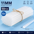 50 Pcs 11MM Hot Melt Glue Sticks, 7 Inch Transparent Adhesive Sticks for 40W to 150W Glue Guns, Strong Bonding for Craft, DIY, Repair & Decoration