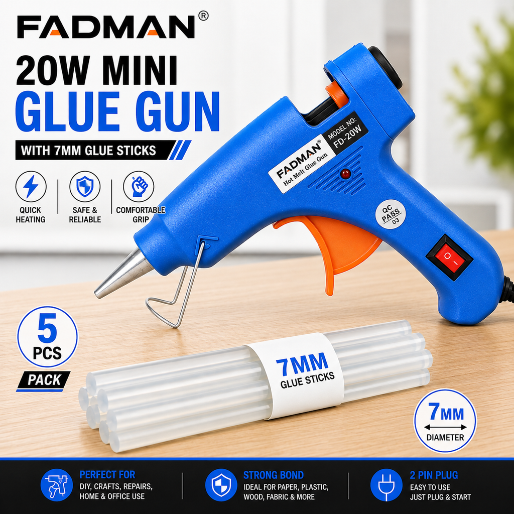 20W Hot Melt Glue Gun with 5 Pcs 7MM Glue Sticks | Mini Electric Adhesive Gun for DIY Crafts, Art, Repair & Home Projects (Blue)