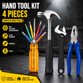4-in-1 Multi-Purpose Hand Tool Kit – Combination Plier, 6-in-1 Hexagon Screwdriver Set, Claw Hammer & 200mm Adjustable Wrench for Home, Repair & DIY Work