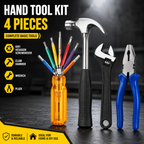4-in-1 Multi-Purpose Hand Tool Kit – Combination Plier, 6-in-1 Hexagon Screwdriver Set, Claw Hammer & 200mm Adjustable Wrench for Home, Repair & DIY Work