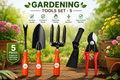 Garden Tools Set of 5 | Hand Trowel, Garden Fork, Weeder, Pruning Cutter & Khurpa | Heavy Duty Gardening Tools for Home, Lawn & Plants