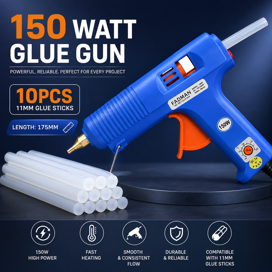 150W Hot Melt Glue Gun with 10 Pcs 11MM Glue Sticks | High Temperature Electric Adhesive Gun for DIY, Craft, Repair, Art & Home Projects