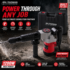 1200W Heavy Duty Rotary Hammer Drill Machine, 20mm Concrete Drill Capacity, 3800 RPM, 2900 BPM, Vibration Control, Ergonomic Grip & Auxiliary Handle for Concrete, Masonry & Construction Work