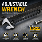 200MM Adjustable Wrench, Heavy Duty Adjustable Spanner with Chrome Finish, Wide Jaw for Plumbing, Automotive, Mechanical & DIY Work