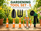 Garden Tools Set of 5 | Hand Trowel, Garden Fork, Cultivator, Pruning Scissors & Sprayer | Heavy Duty Gardening Tools Kit for Home, Lawn, Plants & Outdoor Use