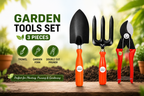 Garden Tools Set of 3 – Big Trowel, 3-Prong Garden Fork & Double Cut Pruner for Gardening, Planting, Soil Digging & Pruning
