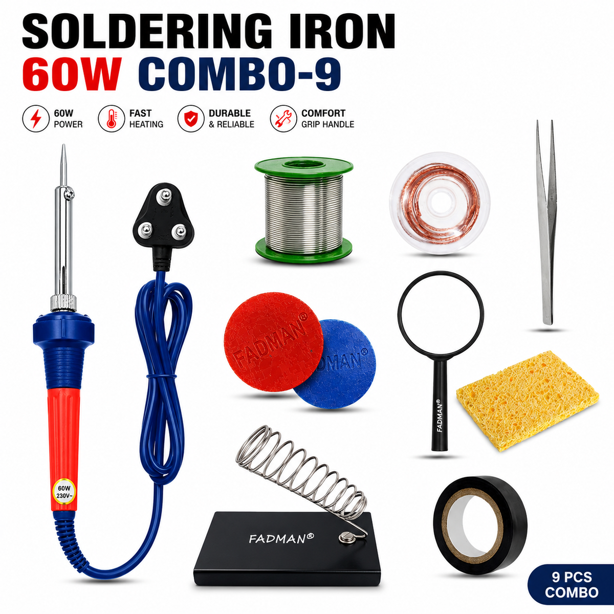 60W SOLDERING IRON KIT PACK OF 9
