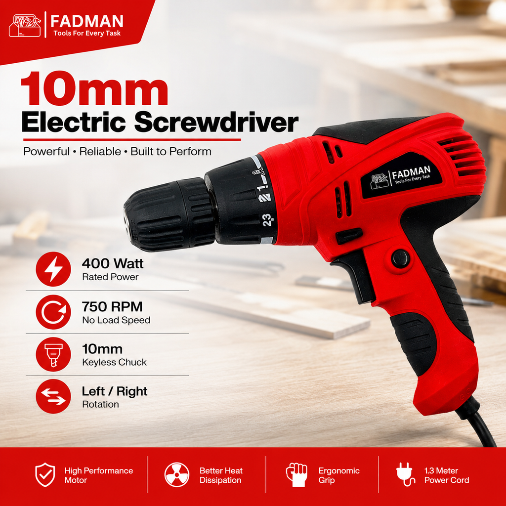400W Electric Screwdriver Drill Machine 10mm Keyless Chuck | Variable Speed Reversible Drill | Corded Power Drill for Wood, Metal & DIY Home Repair
