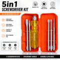 5-in-1 Screwdriver Set, 5 Interchangeable Bits, Phillips & Slotted Heads, Ergonomic Anti-Slip Handle, Portable Storage Case for Home, Electrical & Repair Work (Red)
