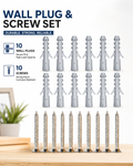 Wall Plugs & Screws Set – 10 Pcs Wall Anchors with Screws