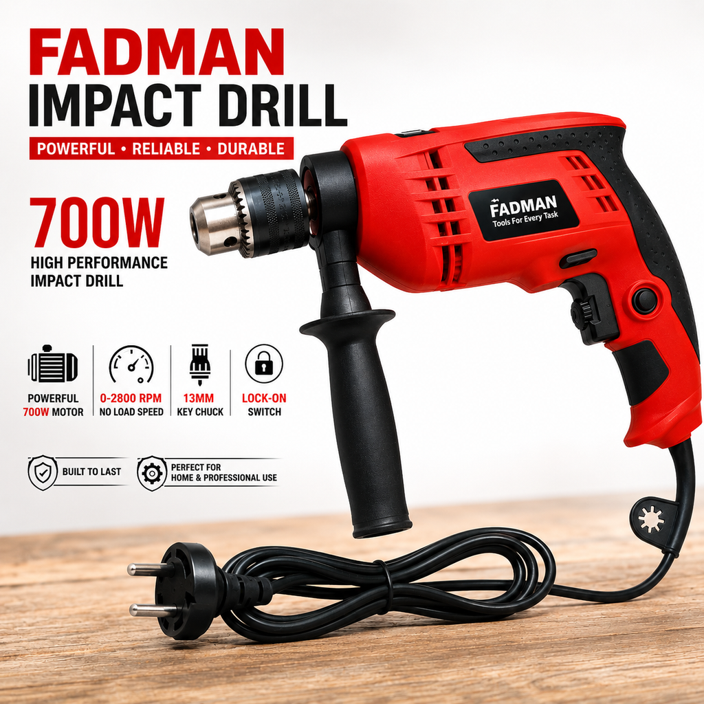 700W Electric Impact Drill Machine with Auxiliary Handle | 13mm Heavy Duty Chuck | Variable Speed & Forward/Reverse Function | Powerful Drilling Machine for Wood, Metal, Wall & Home DIY Use