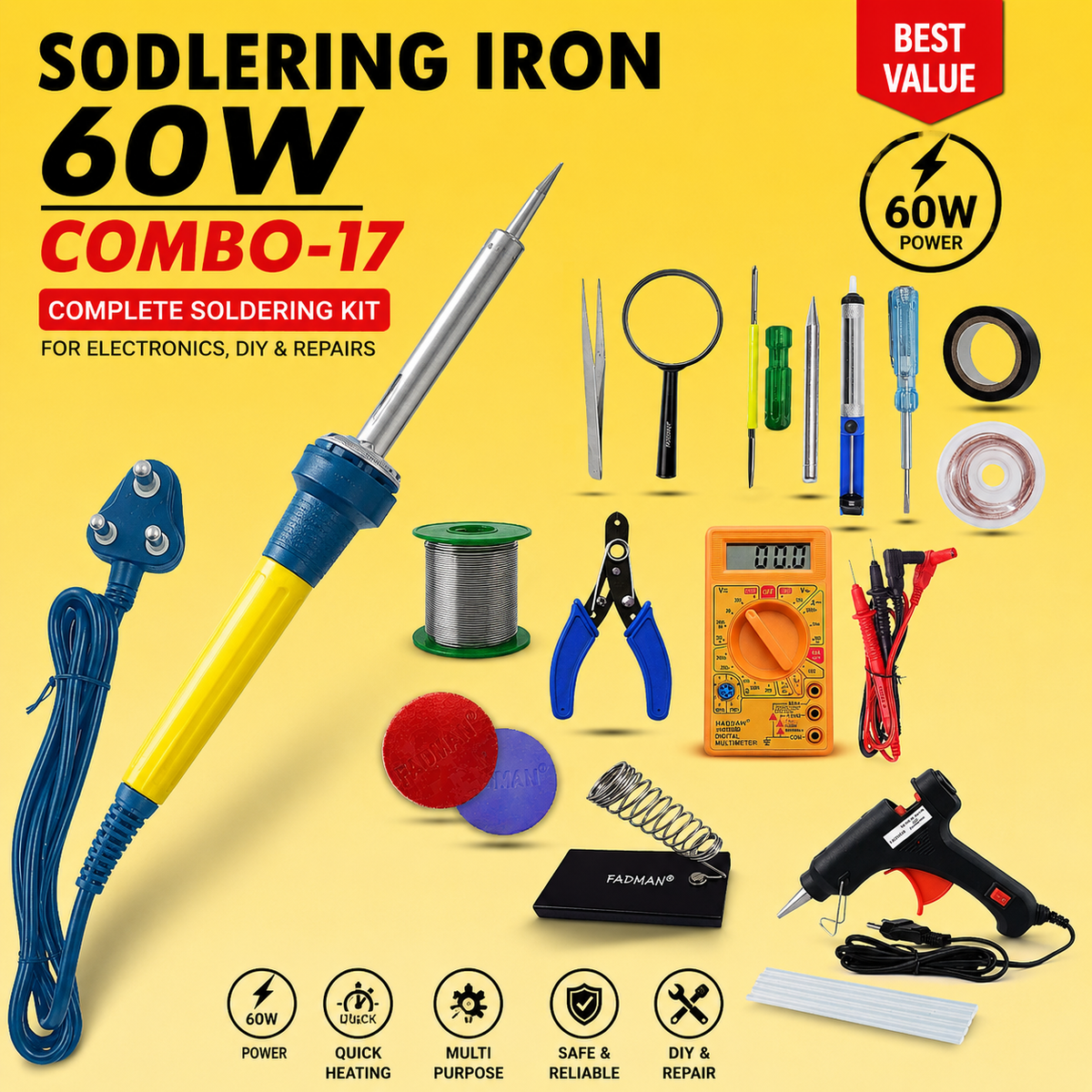 60W SOLDERING IRON KIT PACK OF 17