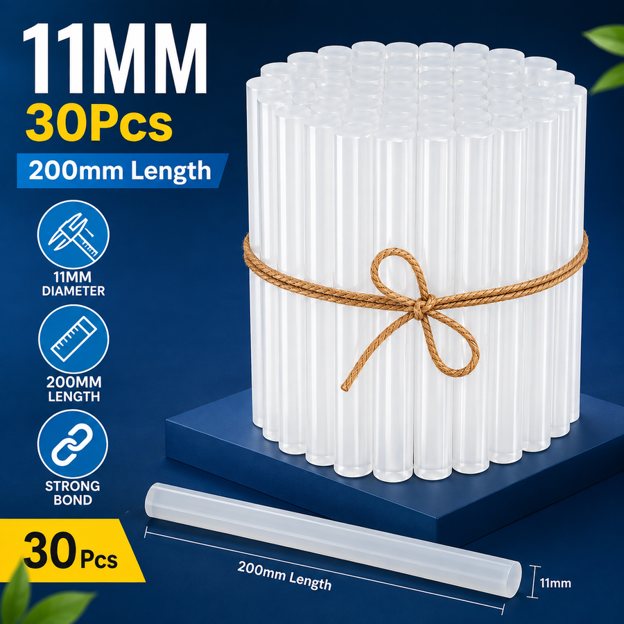 30 Pcs 11MM Hot Melt Glue Sticks, 7 Inch Transparent Adhesive Sticks for 40W to 150W Glue Guns, Strong Bonding for Craft, DIY, Repair & Decoration