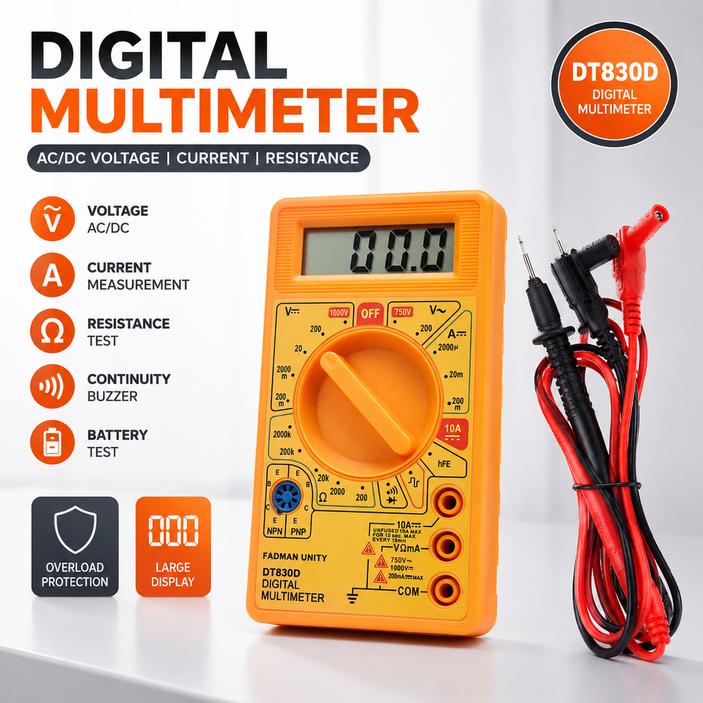 Digital Multimeter with Test Leads, Digit LCD Display, AC/DC Voltage & Current Tester, Resistance, Continuity & Diode Test, Electrical Measuring Meter for Home, Electronics & DIY