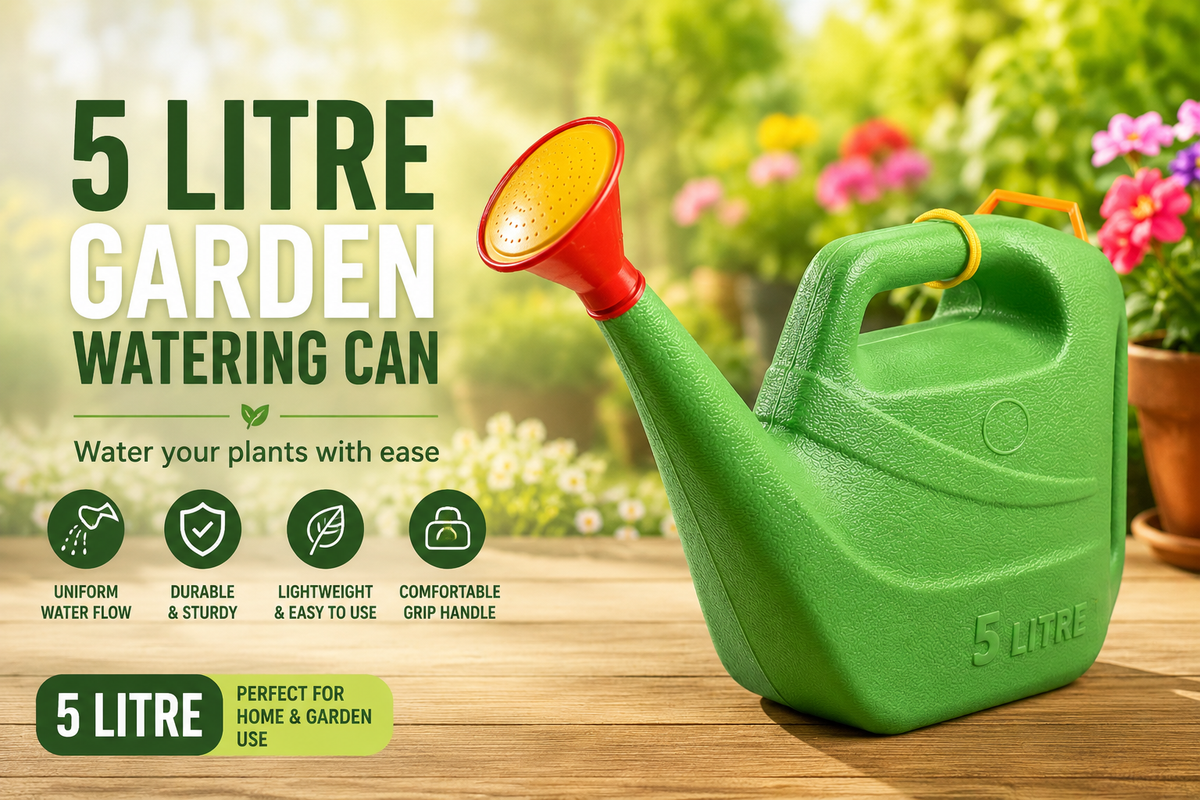 5L Plastic Garden Watering Can with Long Spout & Detachable Sprinkler Head | Lightweight Heavy Duty Water Can for Plants, Flowers, Lawn, Indoor & Outdoor Gardening