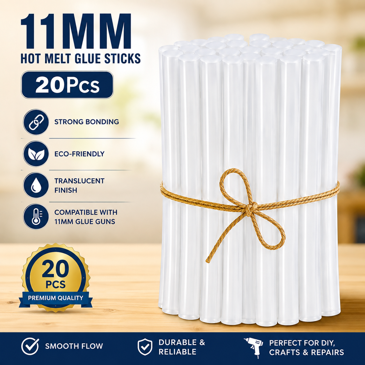 20 Pcs 11MM Hot Melt Glue Sticks, 7 Inch Transparent Adhesive Sticks for 40W to 150W Glue Guns, Strong Bonding for Craft, DIY, Repair & Decoration