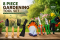 Garden Tools Set of 8 | Khurpa, Gardening Gloves, Pruning Scissors, Garden Pruner, Water Spray Nozzle & Hand Trowel Cultivator Fork Set | Gardening Tools Kit for Home, Plants, Lawn & Outdoor Use