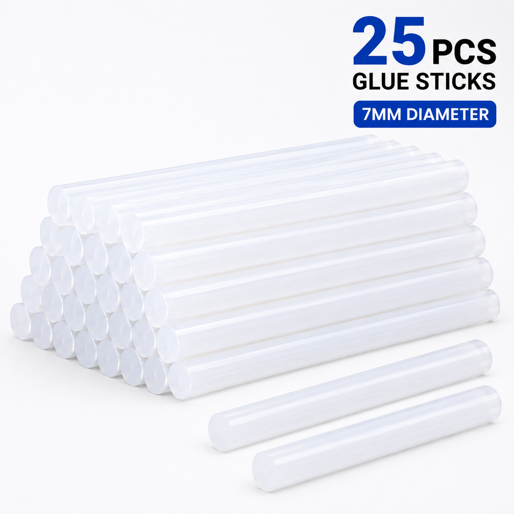 25 Pcs 7mm Transparent Hot Melt Glue Sticks for 20W Mini Glue Gun – Strong Adhesive Sticks for Craft, DIY, Art, Repair & Decoration
