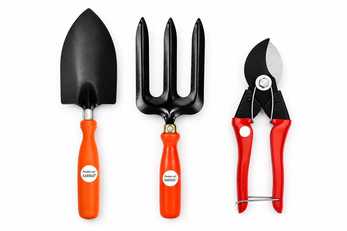 Garden Tools Set of 3 – Big Trowel, 3-Prong Garden Fork & Double Cut Pruner for Gardening, Planting, Soil Digging & Pruning