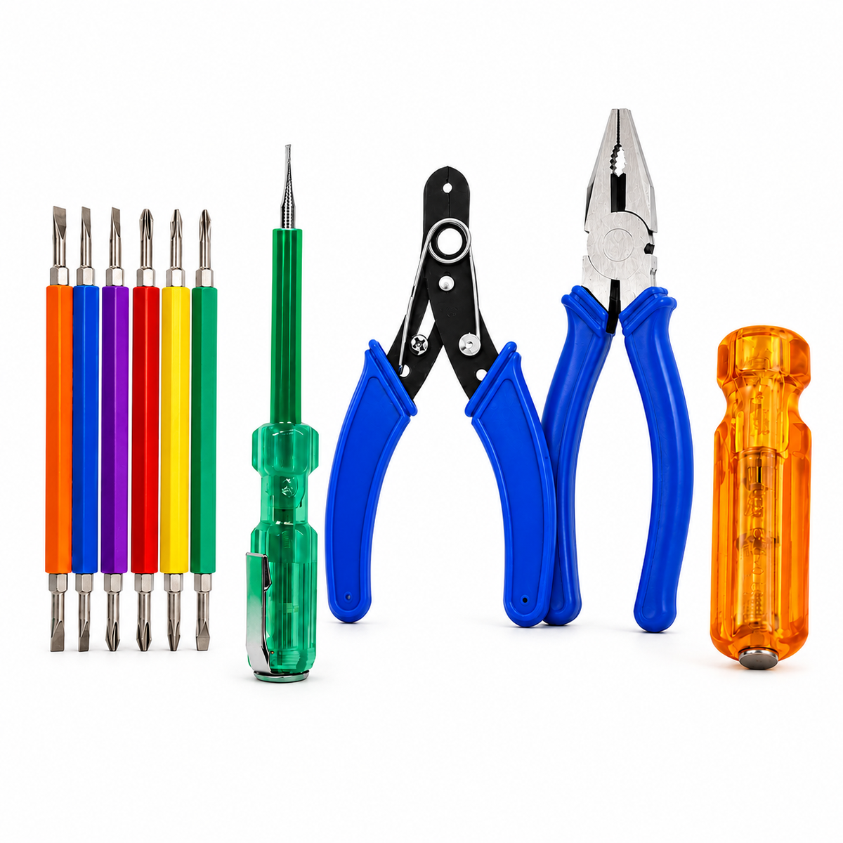 4-in-1 Multipurpose Hand Tool Kit with Combination Plier, Wire Cutter, Tester & 6-in-1 Hexagon Screwdriver Set for Home, Electrical & DIY Use