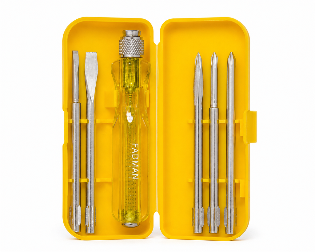 5-in-1 Screwdriver Set, 5 Interchangeable Bits, Phillips & Slotted Heads, Ergonomic Anti-Slip Handle, Portable Storage Case for Home, Electrical & Repair Work (Yellow)