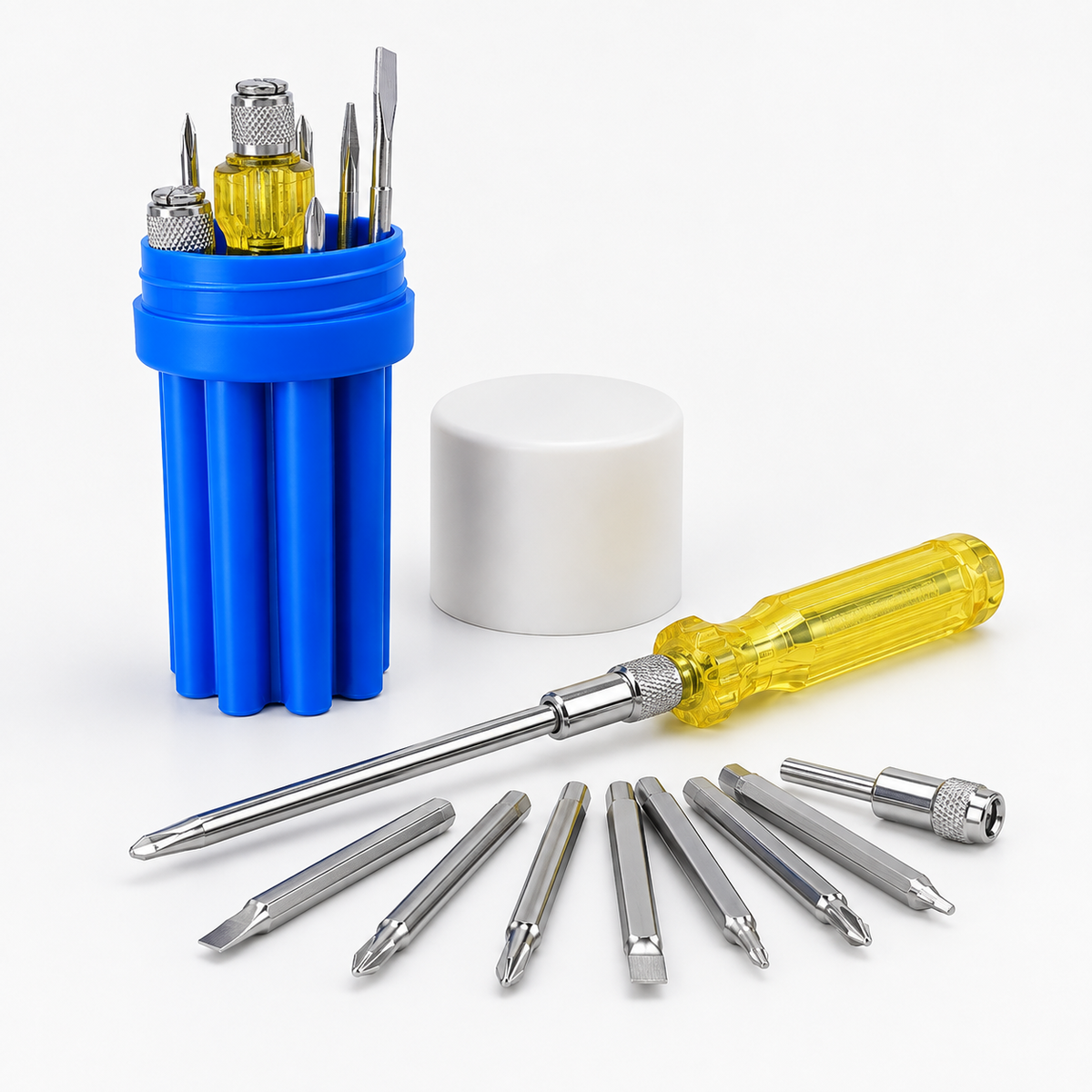 8-in-1 Screwdriver Set, Multi-Size Screwdriver Set with Interchangeable Phillips & Flat Head Bits, Extension Rod, High-Grade Steel Shafts & Transparent PVC Handle for Car, Computer, Workshop & Household Repair