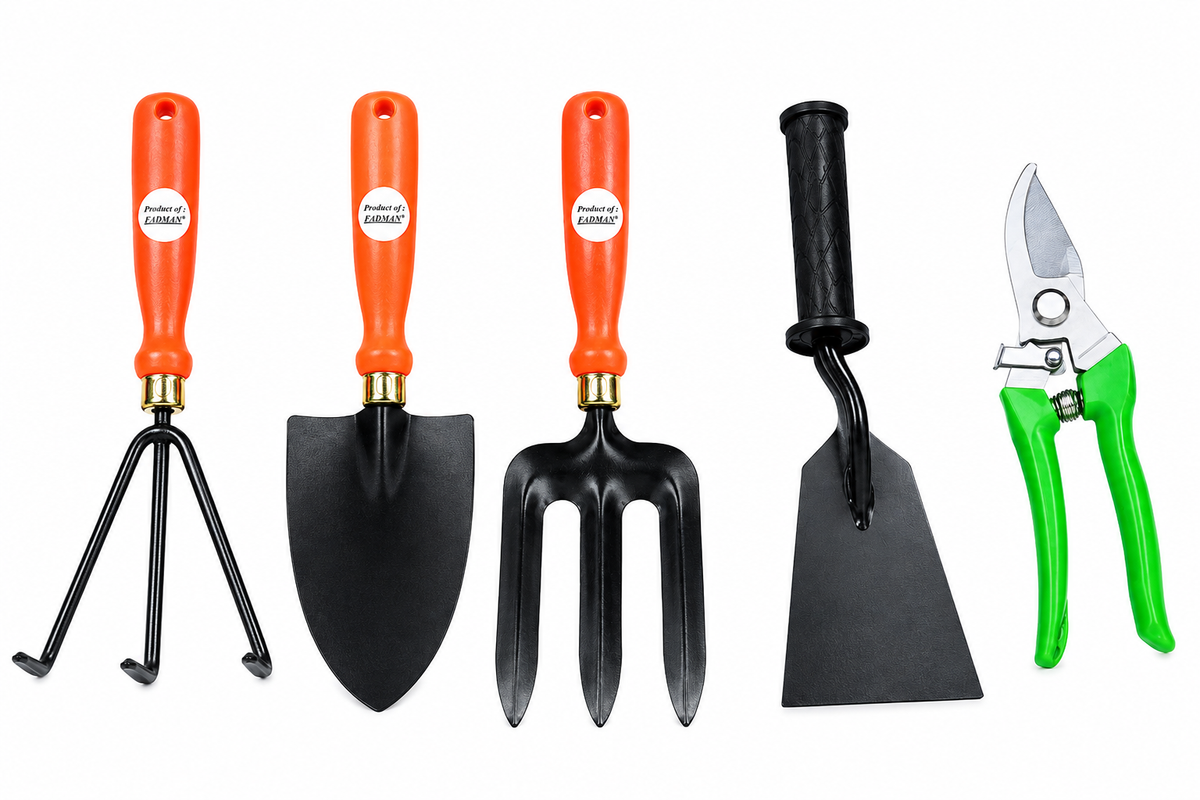 Garden Tools Set of 5 | Garden Fork, Khurpa, Hand Trowel, Pruning Cutter & Cultivator | Heavy Duty Gardening Tools for Home, Lawn, Plants & Outdoor Use