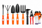 Garden Tools Set of 8 | Big Trowel, Small Trowel, Garden Fork, Hand Weeder, Cultivator, Pruning Cutter, Garden Gloves & Khurpa | Heavy Duty Gardening Tool Kit for Home, Lawn, Plants & Outdoor Use