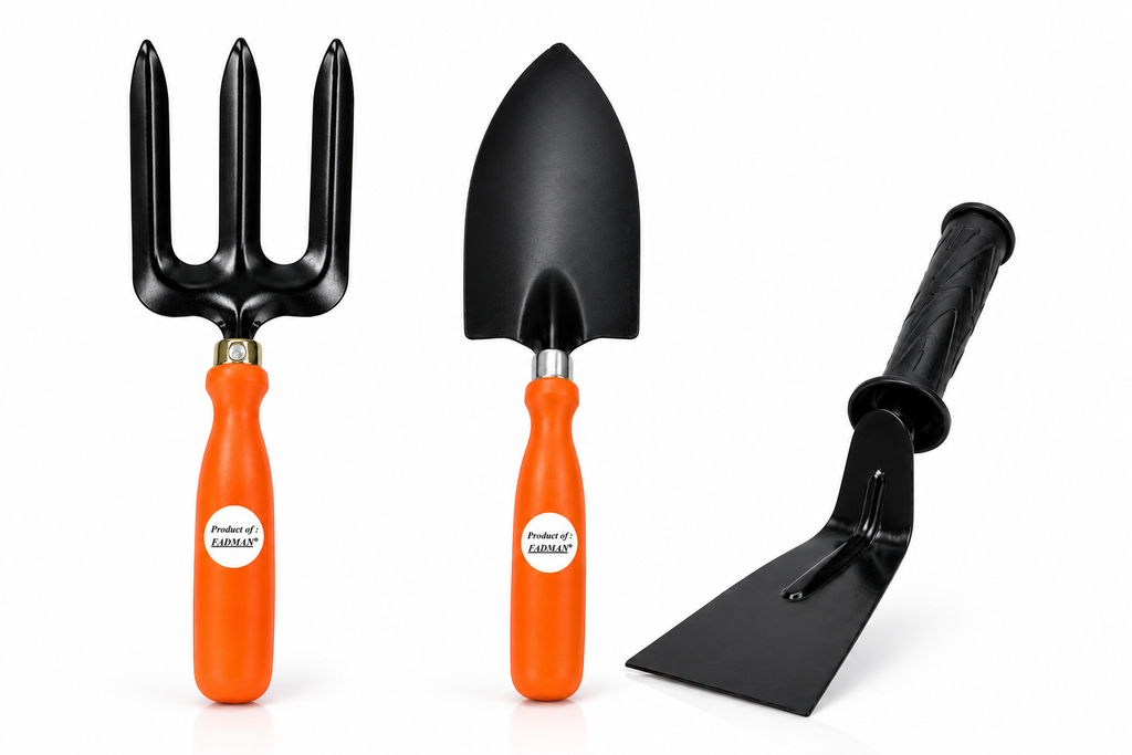 Garden Tool Set of 3 | Big Trowel, 3-Prong Garden Fork & Khurpa | Heavy-Duty Hand Tools for Gardening, Weeding, Digging & Soil Cultivation