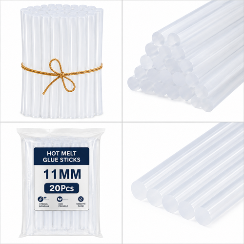 20 Pcs 11MM Hot Melt Glue Sticks, 7 Inch Transparent Adhesive Sticks for 40W to 150W Glue Guns, Strong Bonding for Craft, DIY, Repair & Decoration