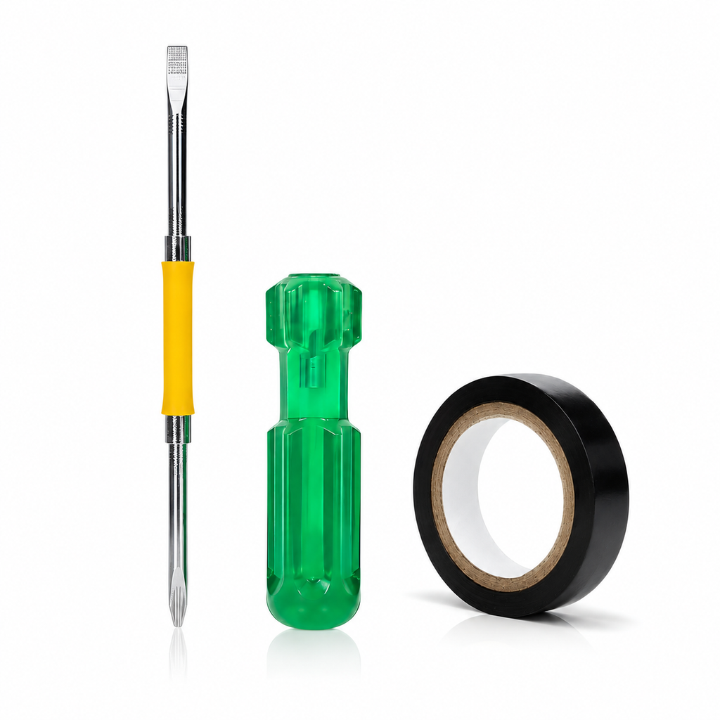 2-in-1 Screwdriver & Electrical Insulation Tape Combo | Dual-Ended Screwdriver Tool with Black PVC Tape for Home, Electrical & Repair Work